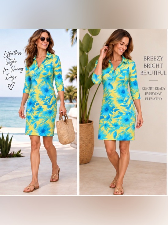 J. McLaughlin Dresses & Skirts - J. McLaughlin Yellow & Turquoise Tropical Floral Dress – Size XS